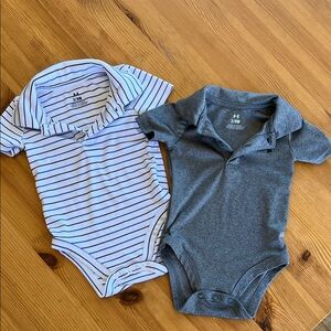 Under Armour Baby Polo Bodysuit Set - Gray & White with Blue Stripes